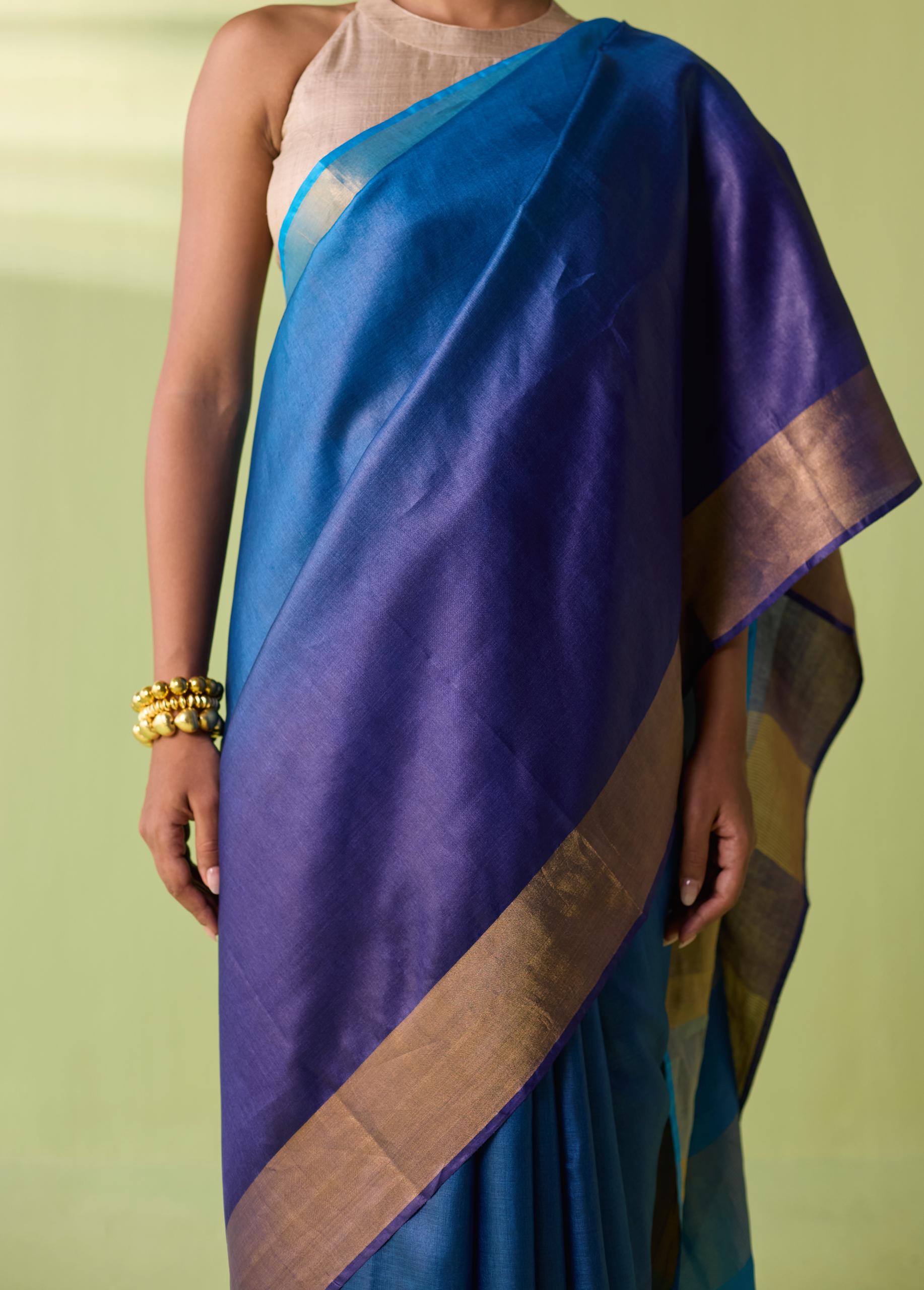 Ocean Ombre Kosa Silk Saree - Image 7
