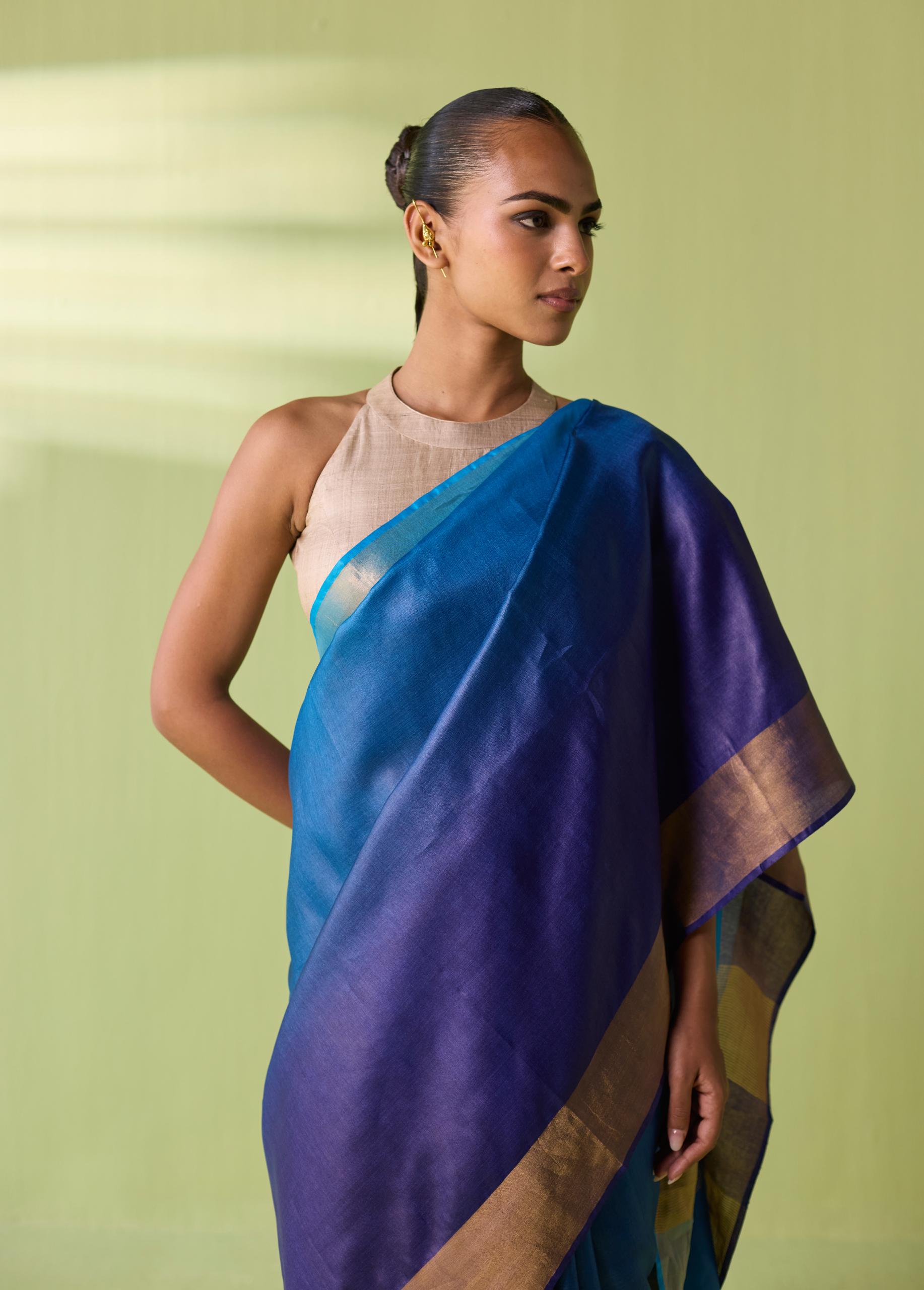 Ocean Ombre Kosa Silk Saree - Image 5