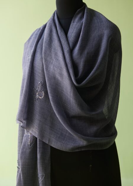 Grey Butterfly Fine Wool Stole