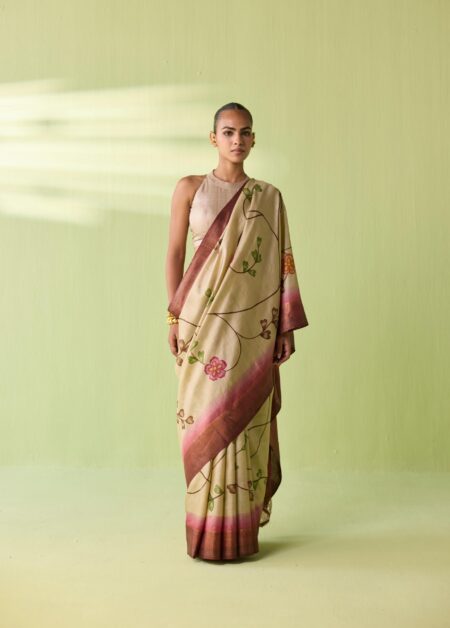 Hand-Painted Blossom Trail Kosa Silk Saree