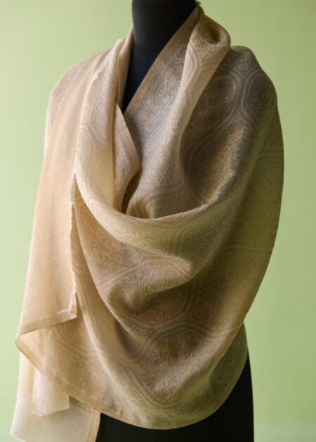 Ivory Zari Motif Fine Wool Stole