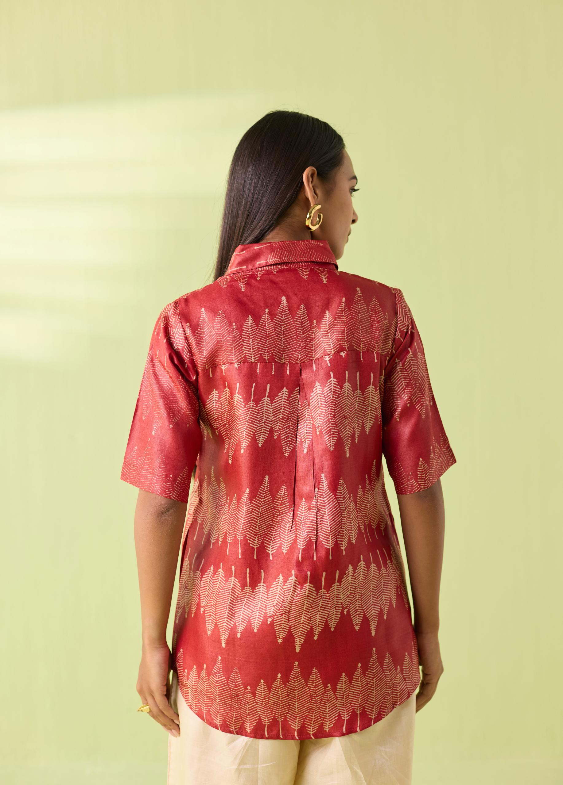 Coral Leaf Kosa Silk Shirt - Image 7