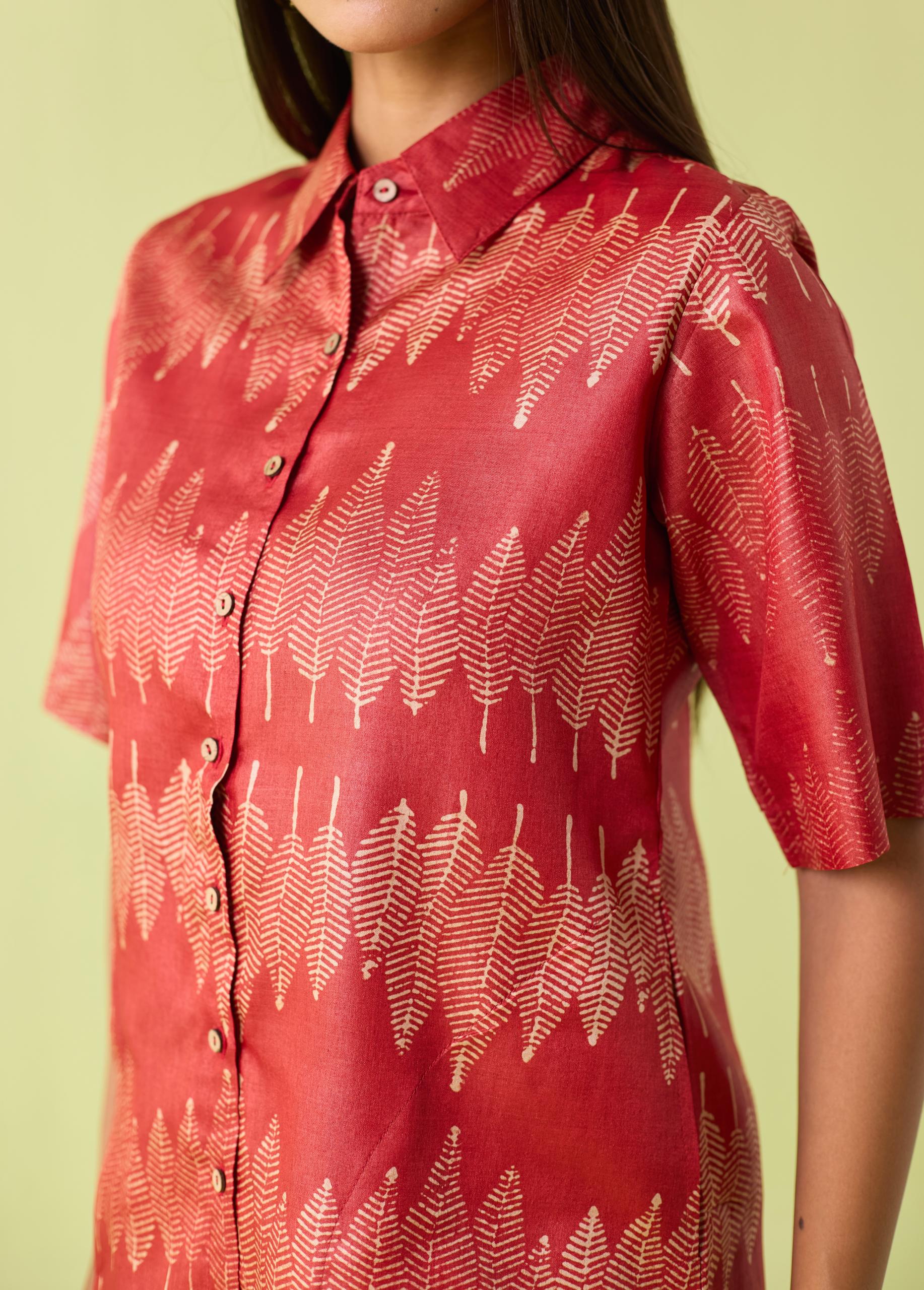 Coral Leaf Kosa Silk Shirt - Image 3