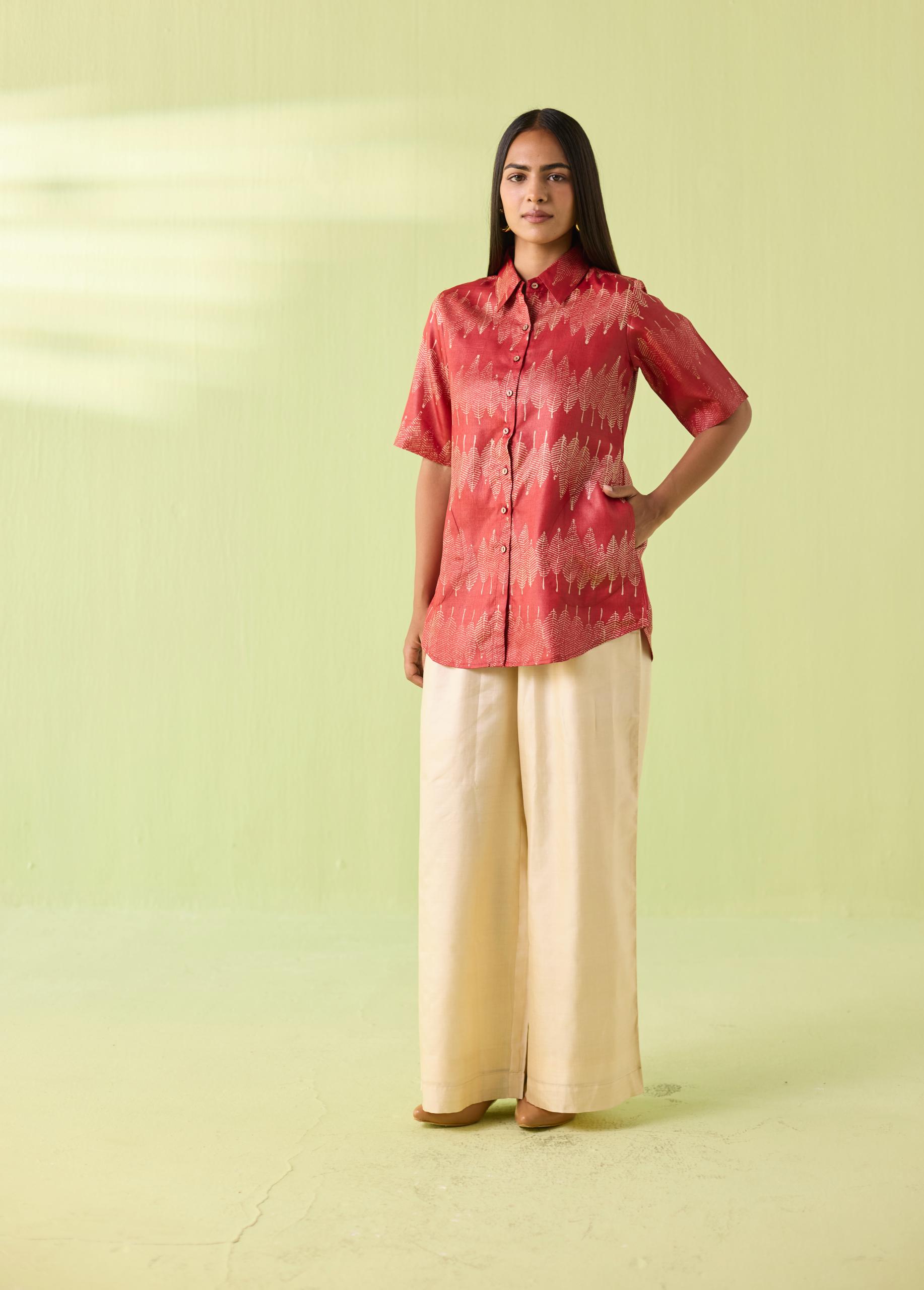 Coral Leaf Kosa Silk Shirt - Image 5