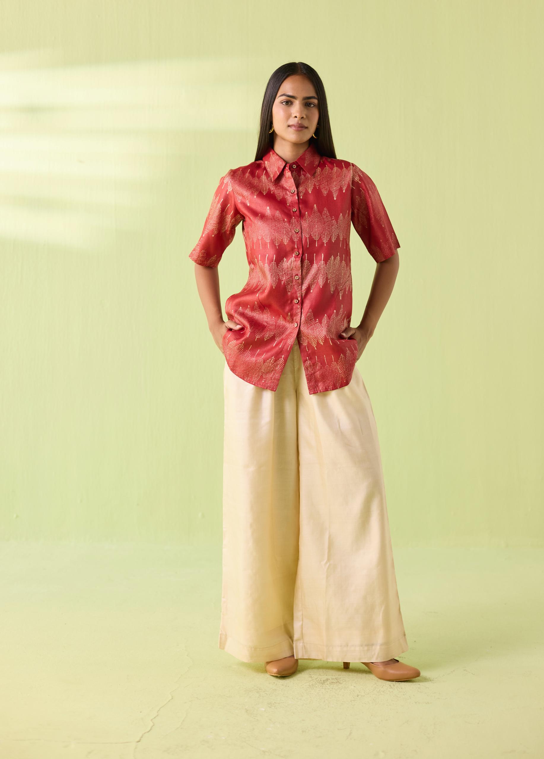 Coral Leaf Kosa Silk Shirt - Image 6