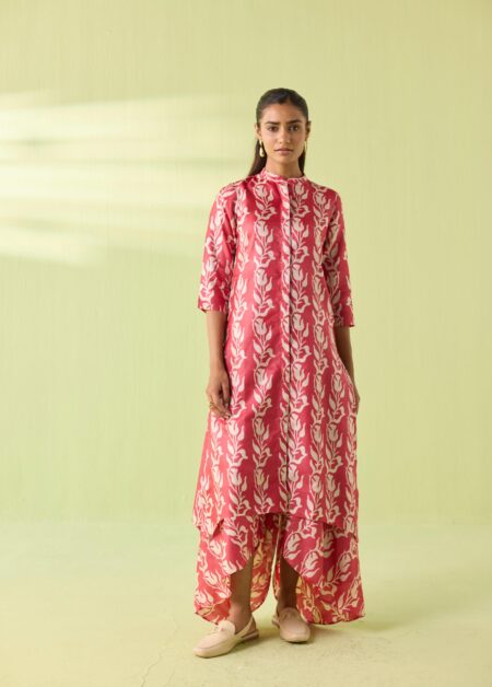 Rosy Vine Kosa Silk High–Low Suit Set