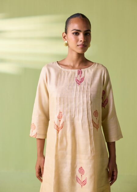 Ivory Bloom Hand-Embroidered Silk Suit Set