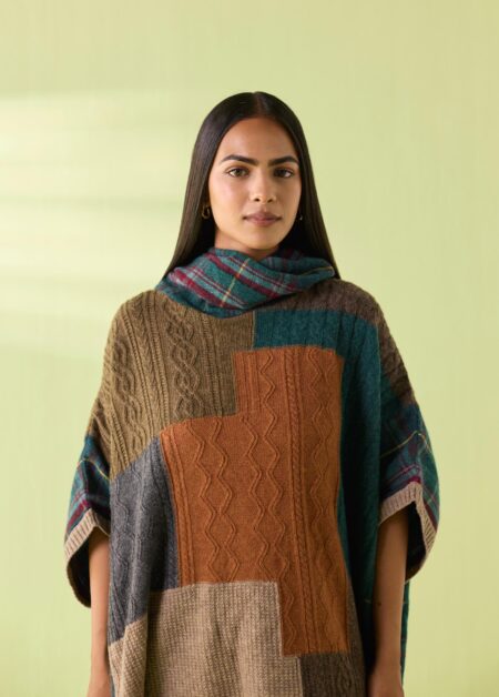 Hand-Knitted Woollen Patchwork Poncho