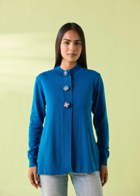 Hand-Embroidered Woollen Button-Down Cardigan