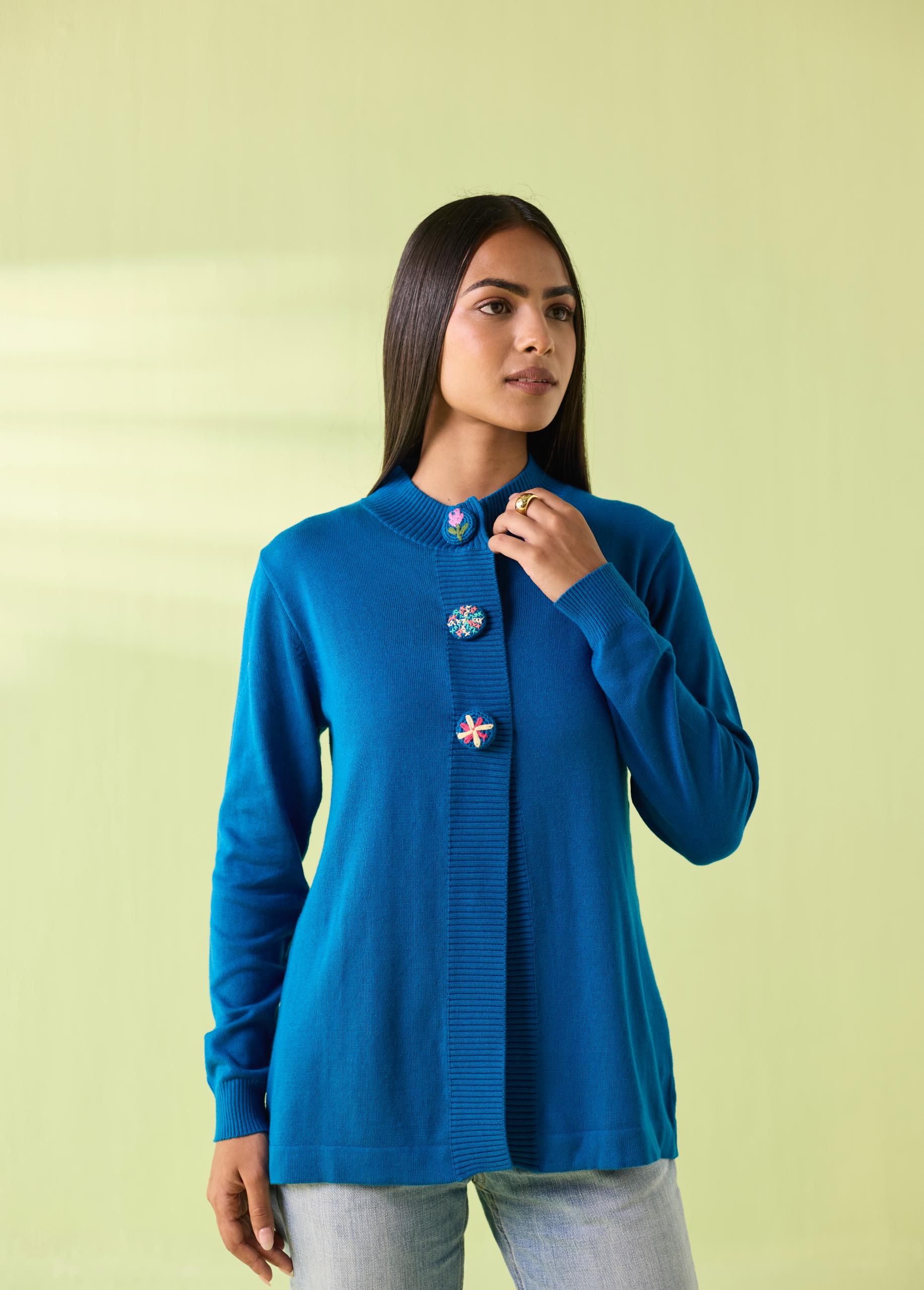 Hand-Embroidered Woollen Button-Down Cardigan - Image 6