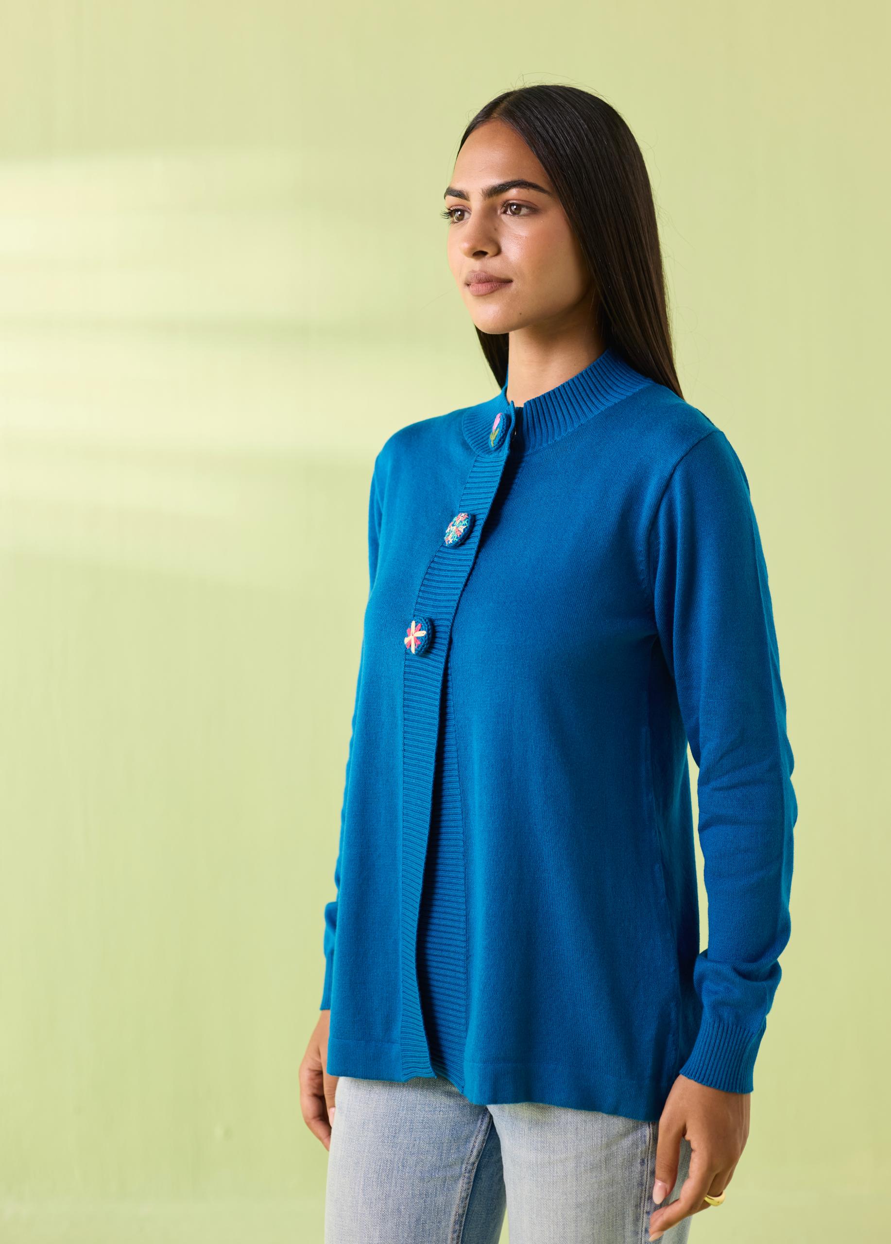 Hand-Embroidered Woollen Button-Down Cardigan - Image 4