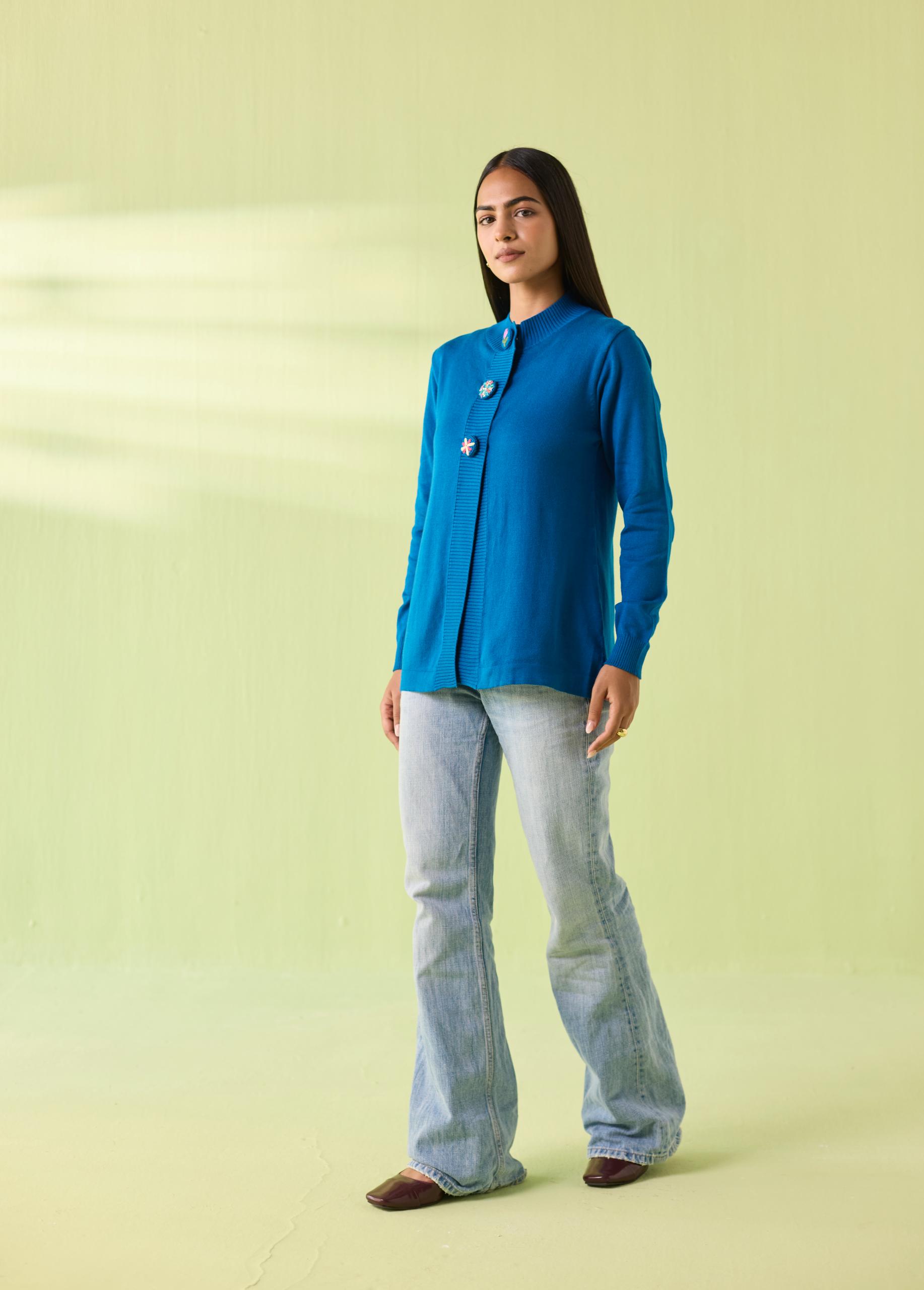 Hand-Embroidered Woollen Button-Down Cardigan - Image 7