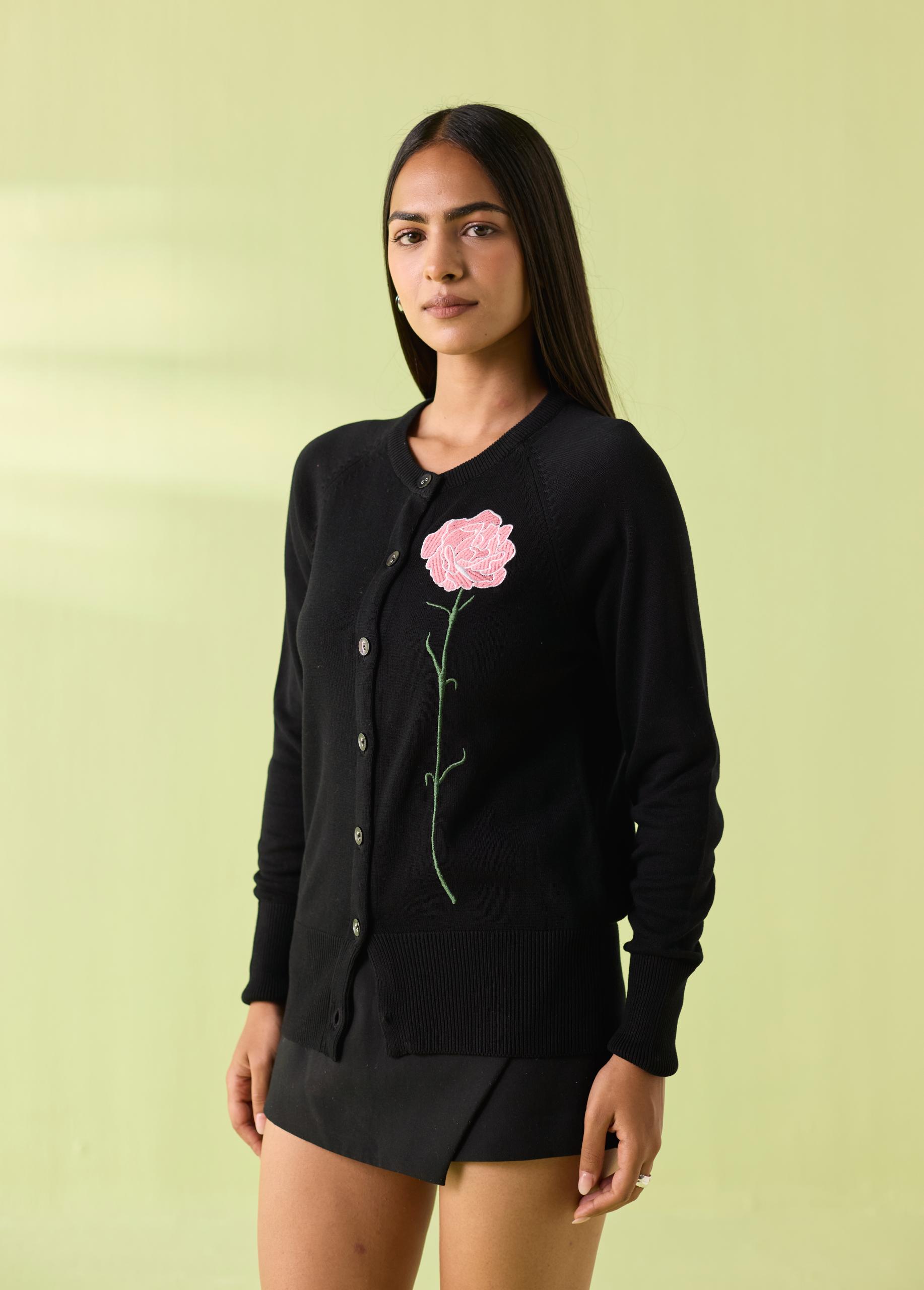 Midnight Rose Woollen Cardigan – Black - Image 2