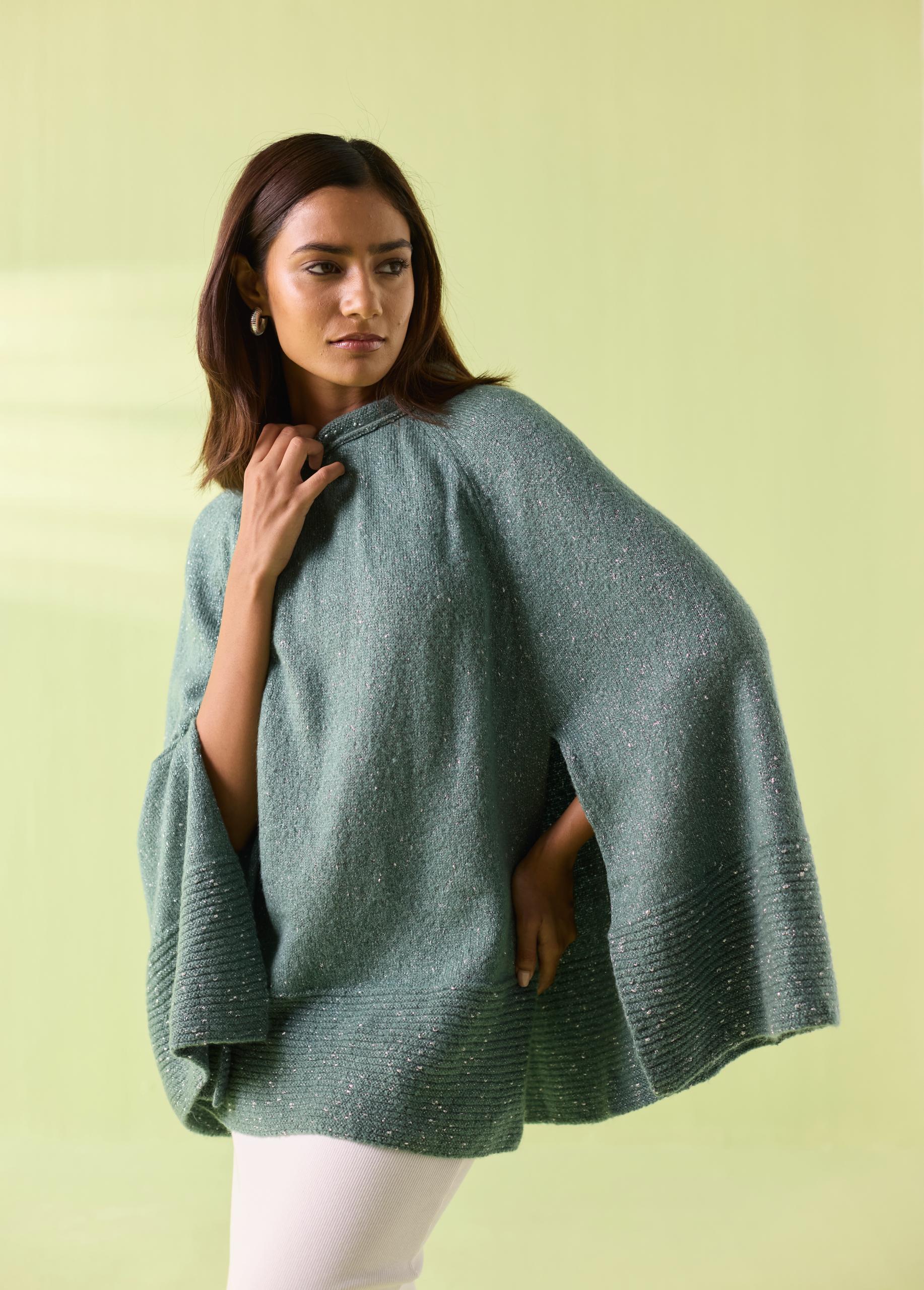 Sage Mist Woollen Poncho - Image 2