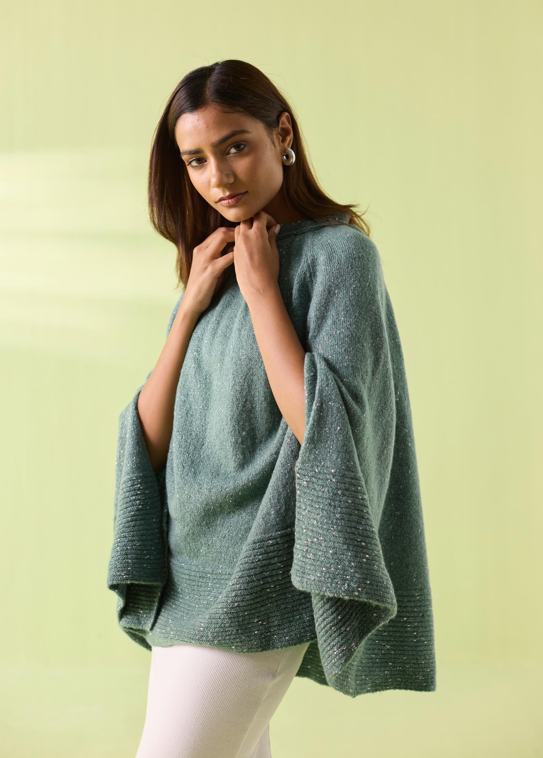 Sage Mist Woollen Poncho - Image 4
