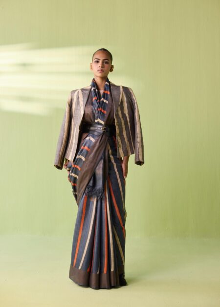 Graphite Stride Kosa Silk Statement Saree